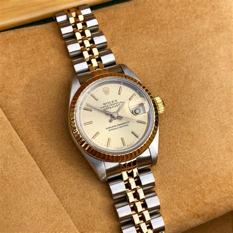 rolex two-tone ladies datejust 69173 champagne dial with papers|rolex lady datejust.